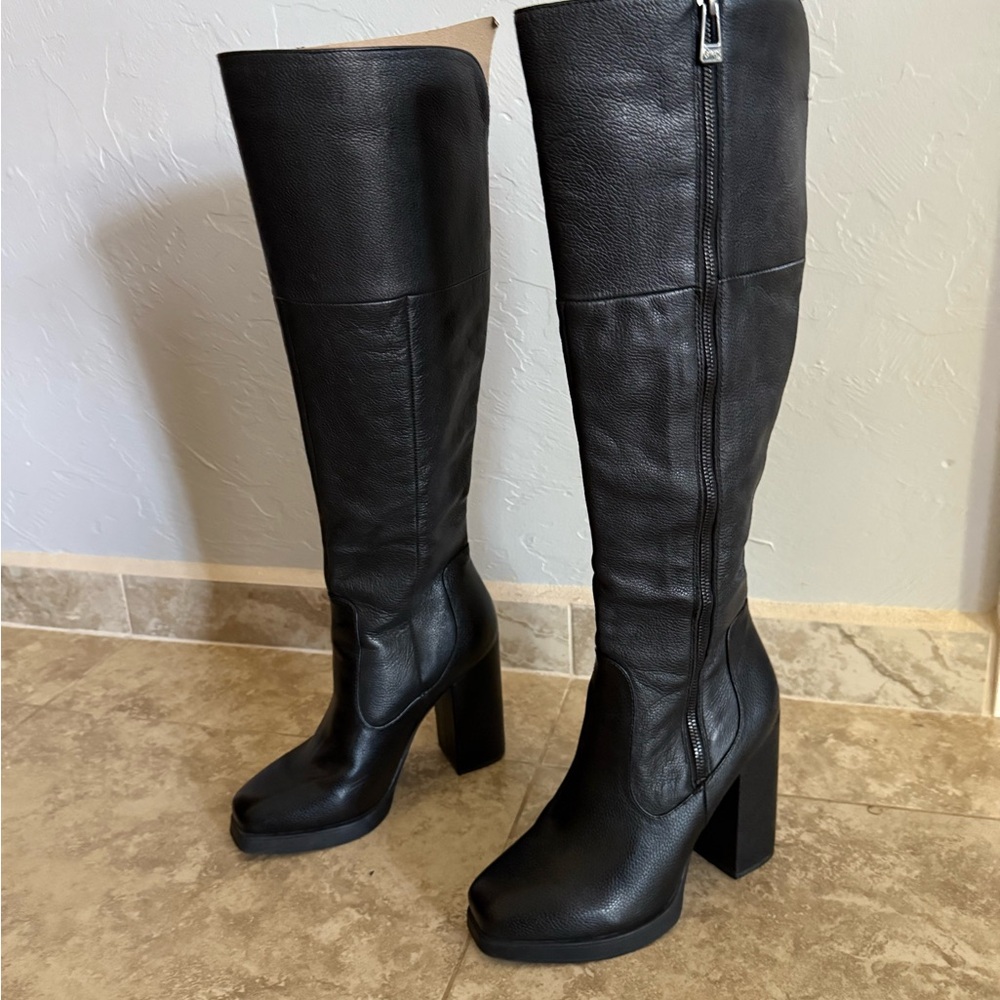 Circus by Sam Edelman Black Platform Knee High Boots Block Heel Size 8.5 - Picture 2 of 8